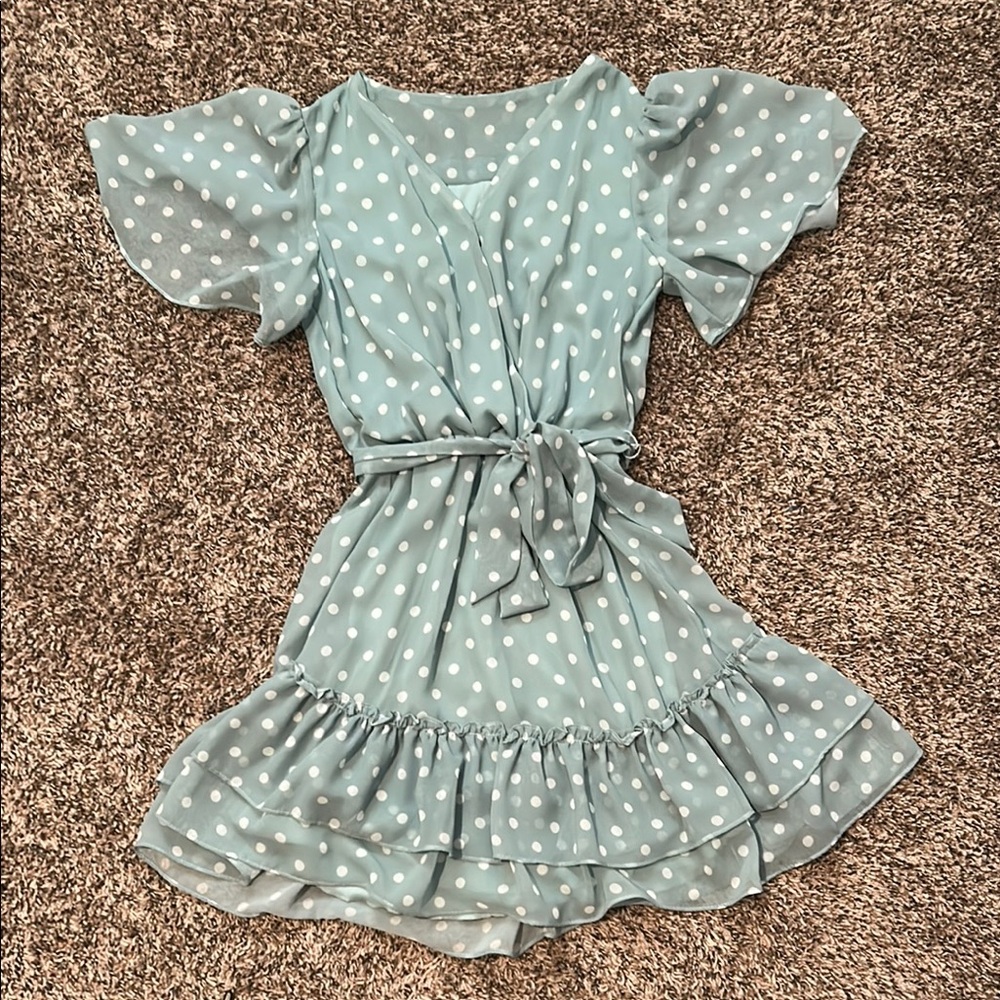 Polka Dot Teal Flowy Dress